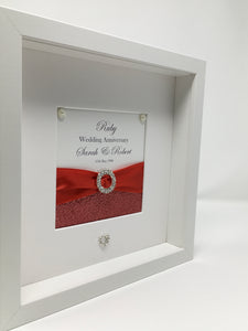 40th Ruby 40 Years Wedding Anniversary Ribbon Frame - Pebble