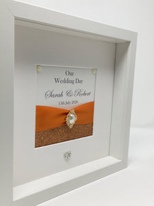 Wedding Day Ribbon Frame - Copper Orange Glitter
