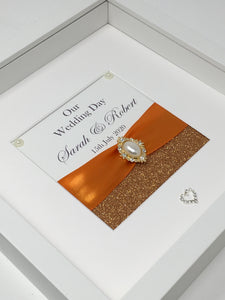 Wedding Day Ribbon Frame - Copper Orange Glitter
