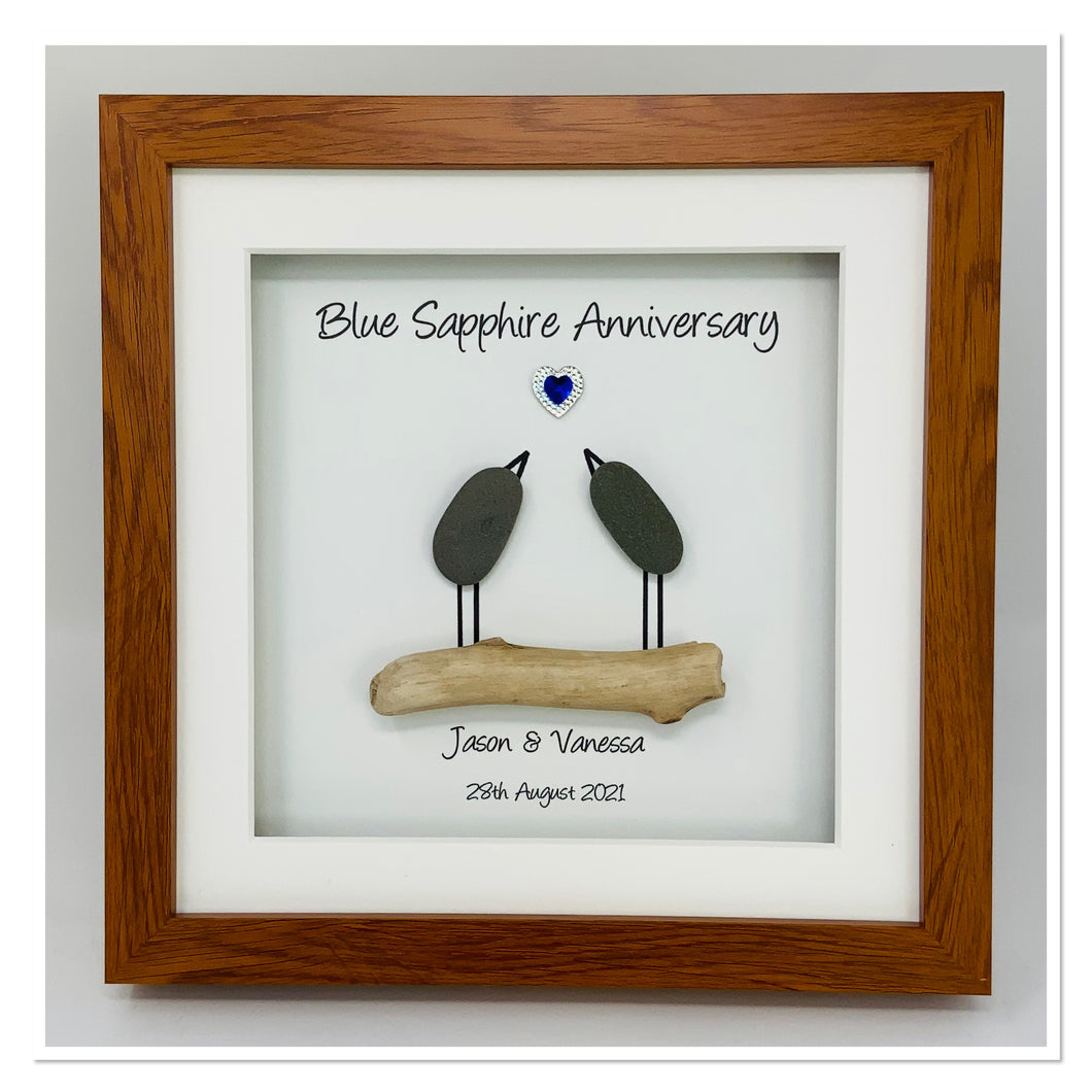 65th Blue Sapphire 65 Years Wedding Anniversary Frame - Pebble Birds