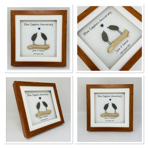 65th Blue Sapphire 65 Years Wedding Anniversary Frame - Pebble Birds