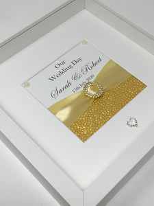 Wedding Day Ribbon Frame - Yellow Gold Pebble