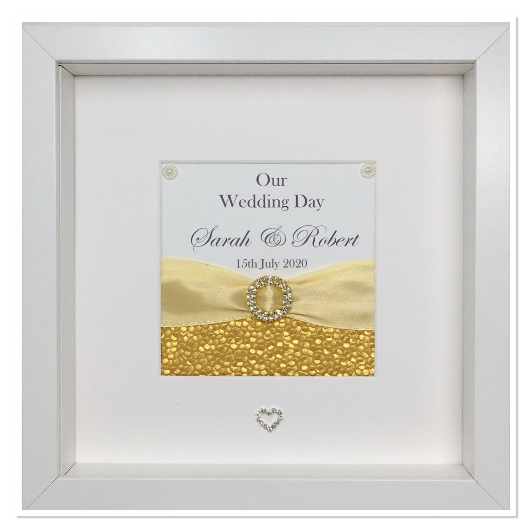 Wedding Day Ribbon Frame - Yellow Gold Pebble