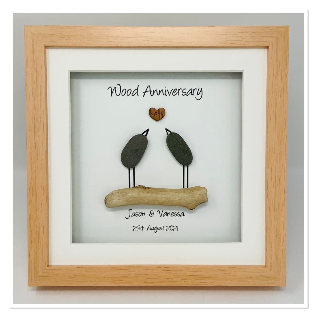 5th Wood 5 Years Wedding Anniversary Frame - Pebble Birds