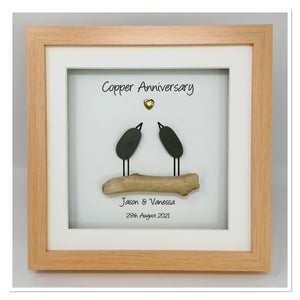 22nd Copper 22 Years Wedding Anniversary Frame - Pebble Birds