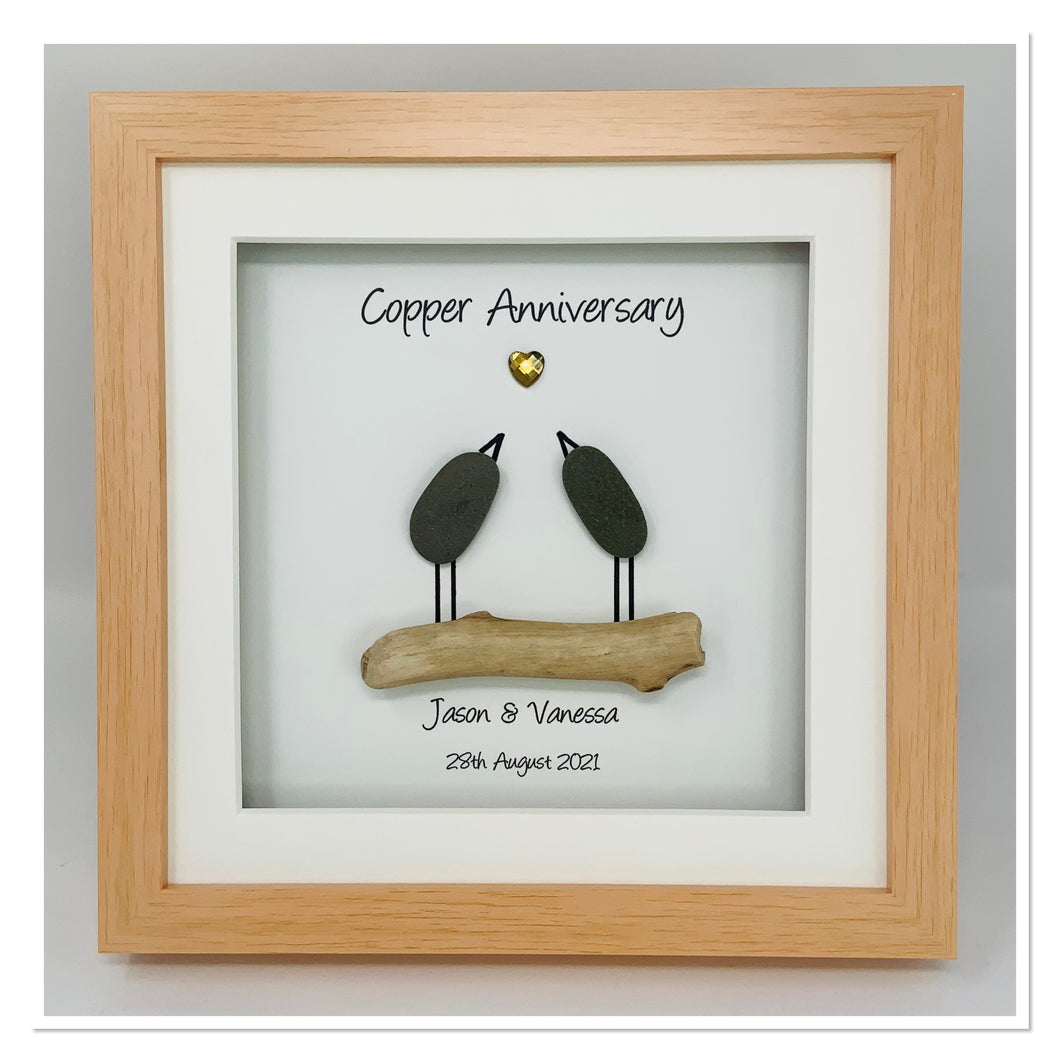 7th Copper 7 Years Wedding Anniversary Frame - Pebble Birds