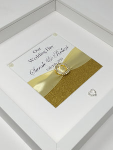 Wedding Day Ribbon Frame - Yellow Gold Glitter