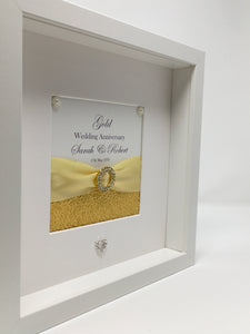 50th Golden 50 Years Yellow Wedding Anniversary Ribbon Frame - Pebble