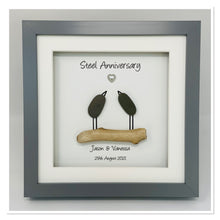 Load image into Gallery viewer, 11th Steel 11 Years Wedding Anniversary Frame - Pebble Birds
