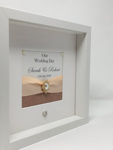 Wedding Day Ribbon Frame - Coral Glitter