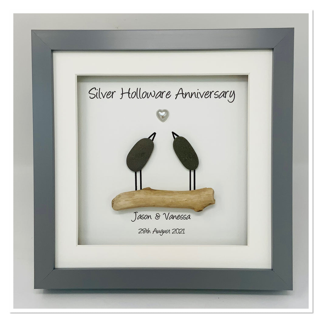 16th Silver Holloware Wedding Anniversary Frame - Pebble Birds