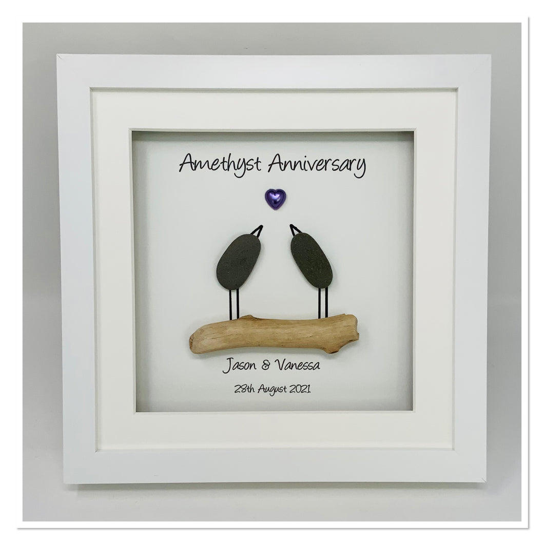 33rd Amethyst 33 Years Wedding Anniversary Frame - Pebble Birds