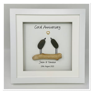 35th Coral 35 Years Wedding Anniversary Frame - Pebble Birds