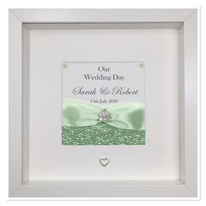 Wedding Day Ribbon Frame - Mint Green Pebble