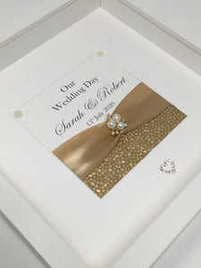 Wedding Day Ribbon Frame - Champagne Gold Pebble