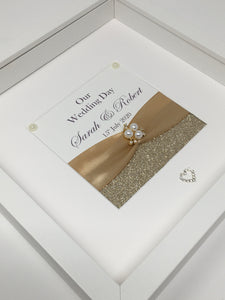 Wedding Day Ribbon Frame - Champagne Gold Glitter