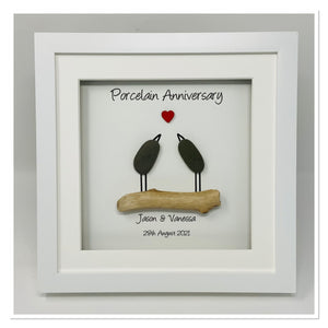 18th Porcelain 18 Years Wedding Anniversary Frame - Pebble Birds