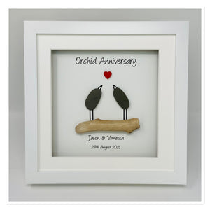 28th Orchid 28 Years Wedding Anniversary Frame - Pebble Birds