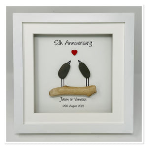 12th Silk 12 Years Wedding Anniversary Frame - Pebble Birds