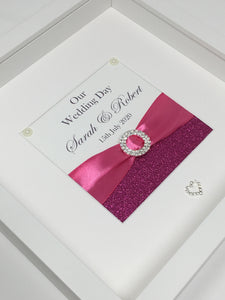 Wedding Day Ribbon Frame - Fuchsia Pink Glitter