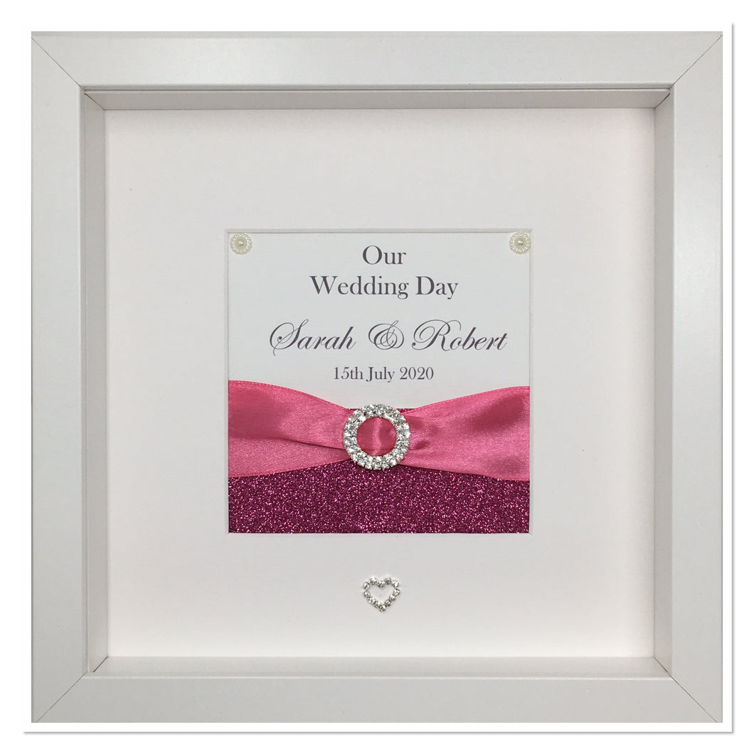 Wedding Day Ribbon Frame - Fuchsia Pink Glitter