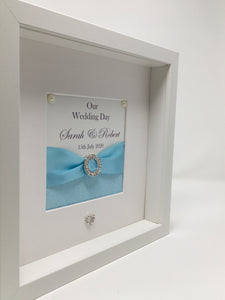 Wedding Day Ribbon Frame - Pale Blue Glitter