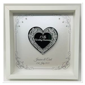 15th 15 Year Crystal Wedding Anniversary Frame - Intricate Mirror Heart