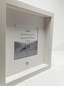 25th Silver 25 Years Wedding Anniversary Ribbon Frame - Pebble