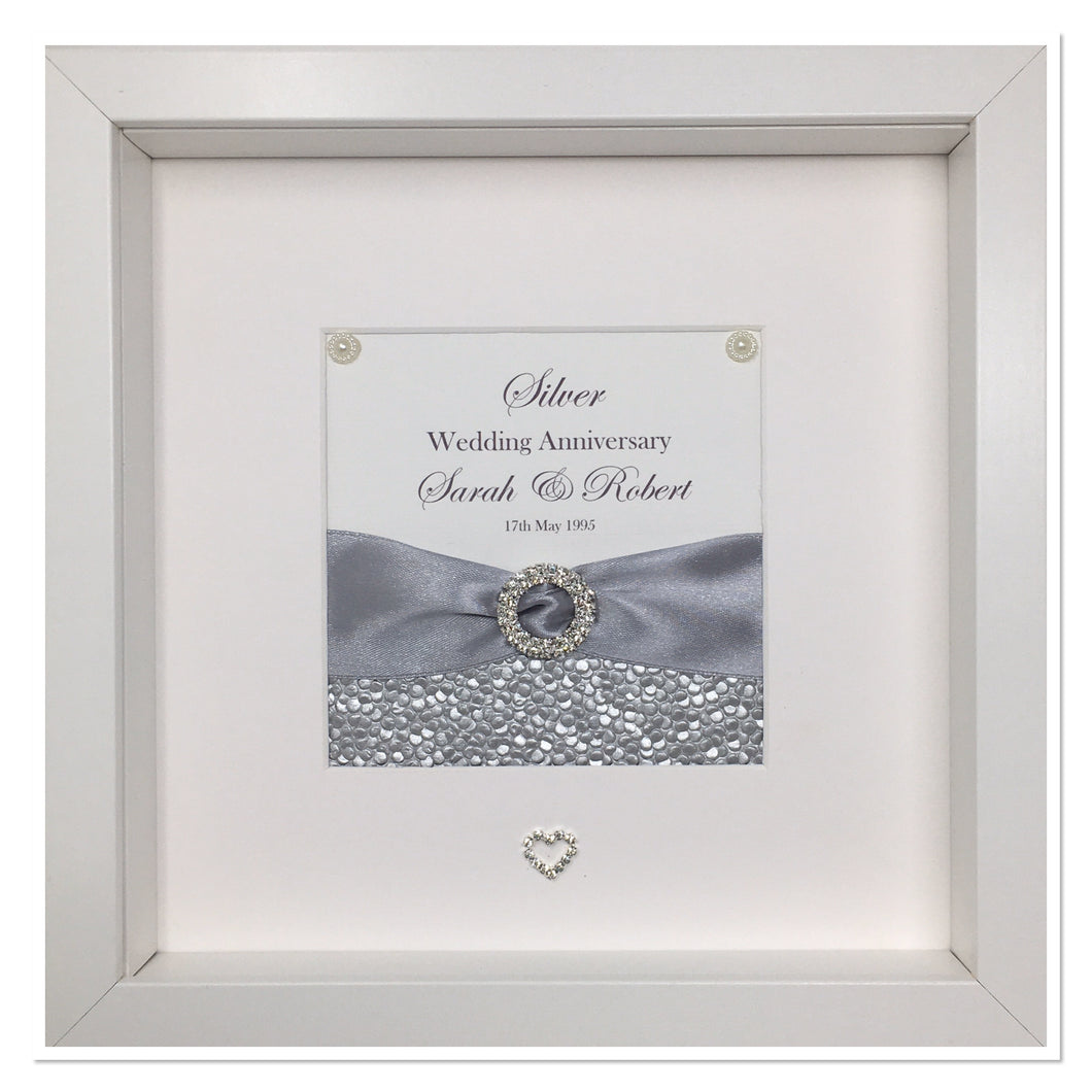 25th Silver 25 Years Wedding Anniversary Ribbon Frame - Pebble