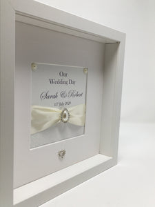 Wedding Day Ribbon Frame - Ivory Glitter