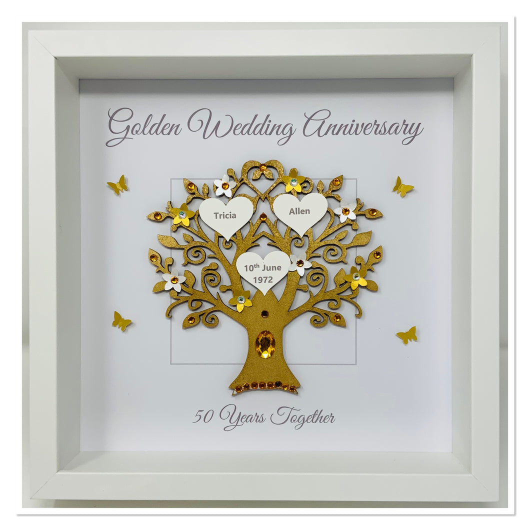 50th Golden 50 Years Wedding Anniversary Frame - Message Metallic