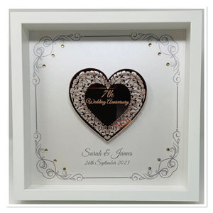 7th Copper 7 Years Wedding Anniversary Frame - Intricate Mirror Heart