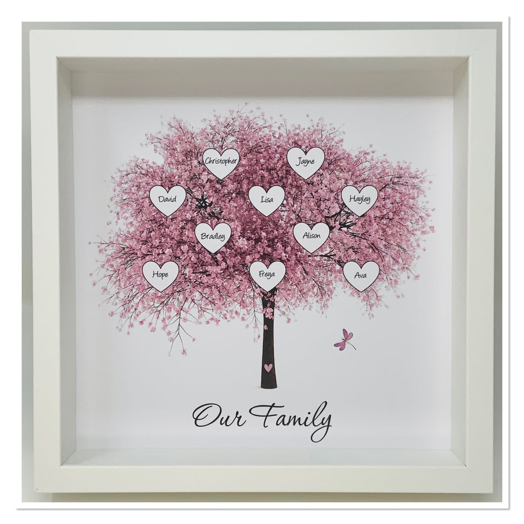 Pink Blossom Family Tree Printed Frame