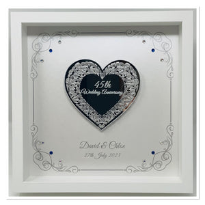 45th Sapphire 45 Years Wedding Anniversary Frame - Intricate Mirror Heart