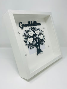 Grandchildren Family Tree Frame - Black & Silver Glitter Classic