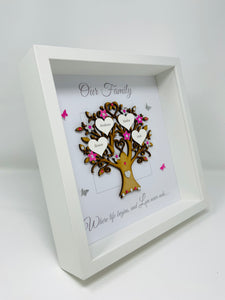 Family Tree Frame - Bright Pink & Silver Glitter 'Our Family' - Contemporary