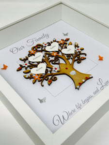 Family Tree Frame - Orange & Silver Glitter 'Our Family' - Contemporary