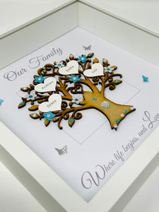 Family Tree Frame - Turquoise & Silver Glitter 'Our Family' - Contemporary