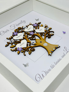 Family Tree Frame - Lilac & Silver Glitter 'Our Family' - Contemporary
