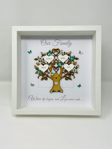 Family Tree Frame - Green & Silver Glitter 'Our Family' - Contemporary