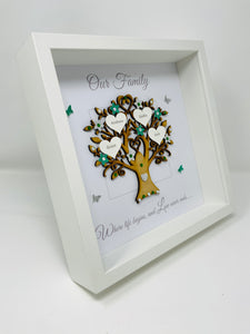 Family Tree Frame - Green & Silver Glitter 'Our Family' - Contemporary