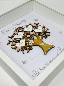 Family Tree Frame - Pale Pink & Silver Glitter 'Our Family' - Contemporary