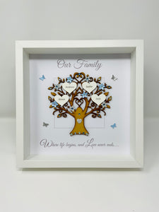 Family Tree Frame - Pale Blue & Silver Glitter 'Our Family' - Contemporary