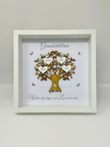 Grandchildren Family Tree Frame - Grey & Silver Glitter - Contemporary