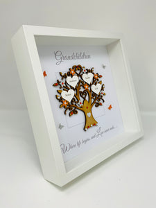 Grandchildren Family Tree Frame - Orange & Silver Glitter - Contemporary