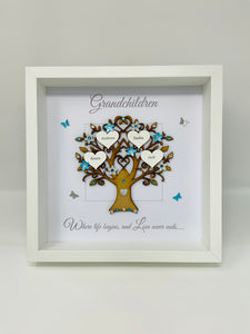 Grandchildren Family Tree Picture Frame - Turquoise & Silver Glitter - Contemporary