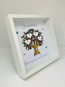 Grandchildren Family Tree Picture Frame - Teal & Silver Glitter - Contemporary