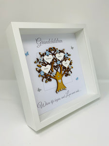Grandchildren Family Tree Frame - Pale Blue & Silver Glitter - Contemporary