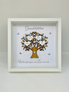 Grandchildren Family Tree Frame - Pale Blue & Silver Glitter - Contemporary