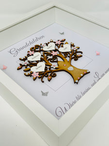 Grandchildren Family Tree Frame - Pale Pink & Silver Glitter - Contemporary